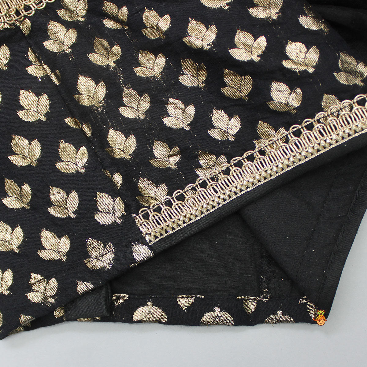 Elegant Black Embroidered One Shoulder Top With Ruffle Hem Lehenga And Gota Lace Detail Dupatta