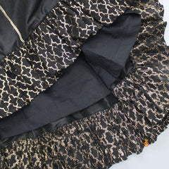 Pre Order: Elegant Black Embroidered One Shoulder Top With Ruffle Hem Lehenga And Gota Lace Detail Dupatta