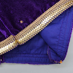 Pre Order: Glorious Purple Velvet Top And Lehenga With Contrasting Rani Pink Net Dupatta