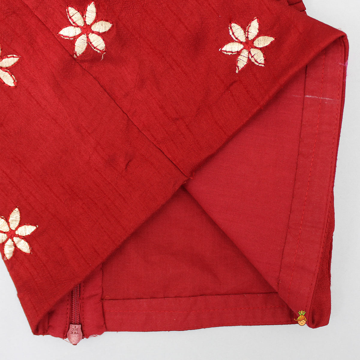 Elegant Red Flower And Leaf Embroidered Top With Lehenga And Gota Lace Work Matching Dupatta