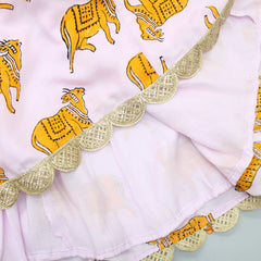 Pre Order: Stylish Sleeveless Lilac Top And Cow Printed Lehenga