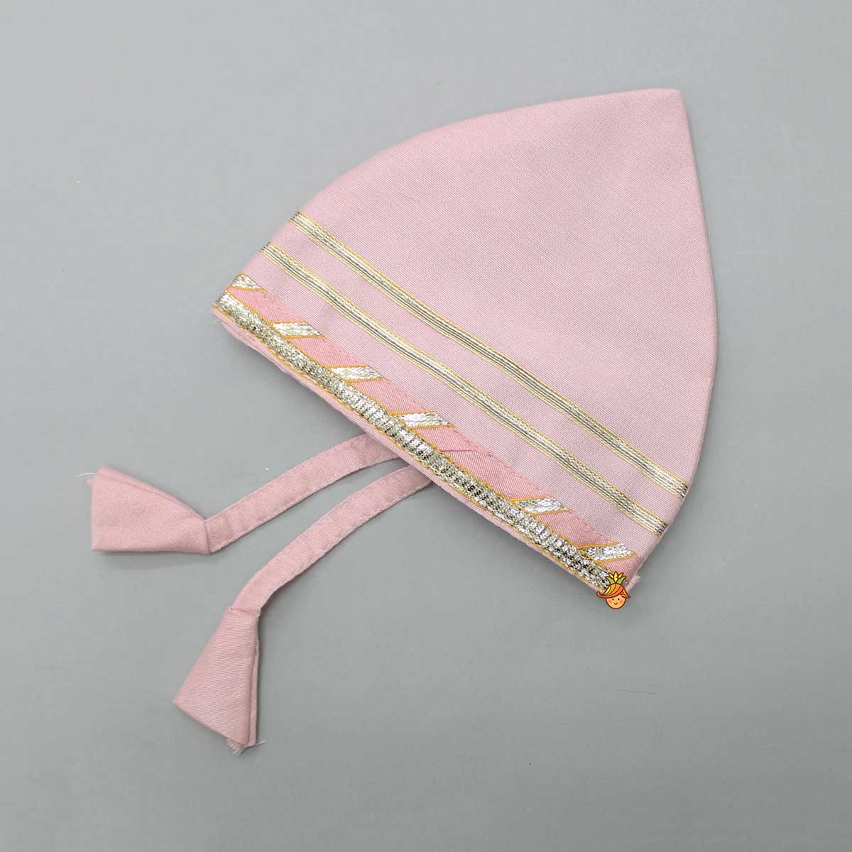 Mint Green Angarkha Style Top And Gota Lace Detailed Baby Pink Dhoti With Matching Mukut
