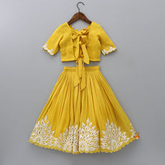 Pre Order: Yellow Gota Embroidered Yoke Top And Pearls Embellished Scalloped Lehenga