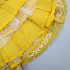Pre Order: Yellow Gota Embroidered Yoke Top And Pearls Embellished Scalloped Lehenga