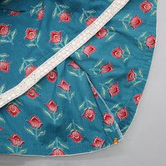 Pre Order: Peter Pan Collar Floral Printed Sea Blue Kurti