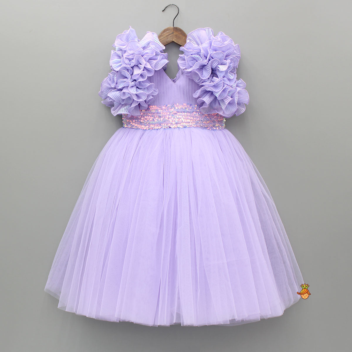 V Neck Ruffle Enhanced Lavender Fancy Gown