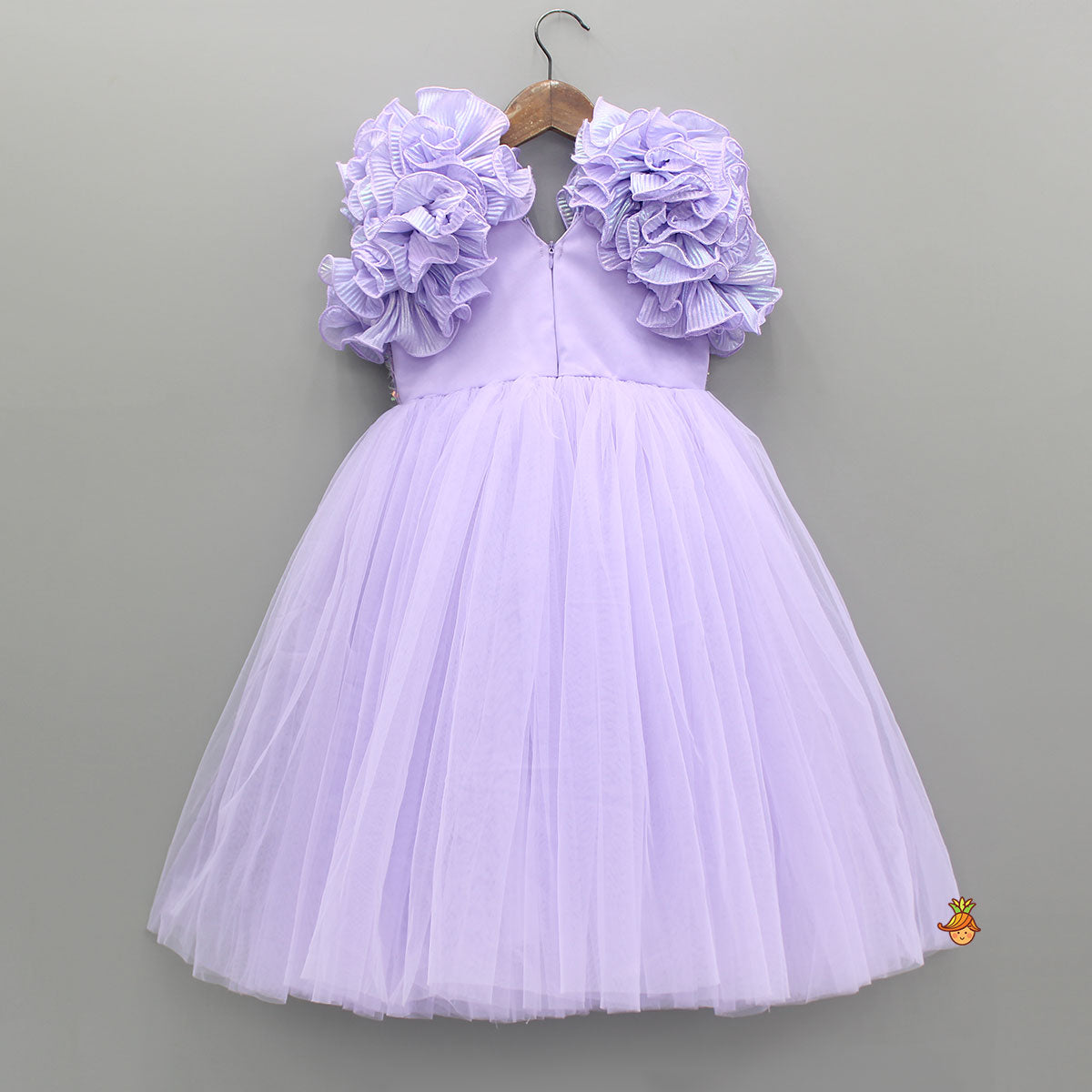 V Neck Ruffle Enhanced Lavender Fancy Gown