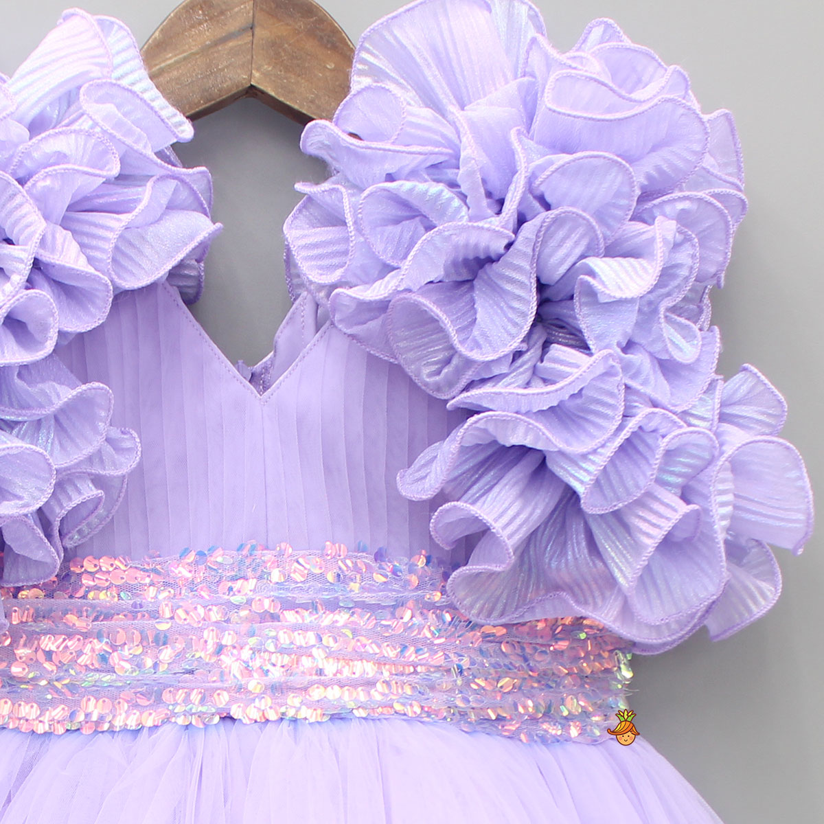 V Neck Ruffle Enhanced Lavender Fancy Gown