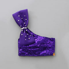 Pre Order: Dazzling Purple Sequined Bowie Top And Multi Layered Lehenga