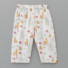 Deer Printed Off White Cotton Top And Pant
