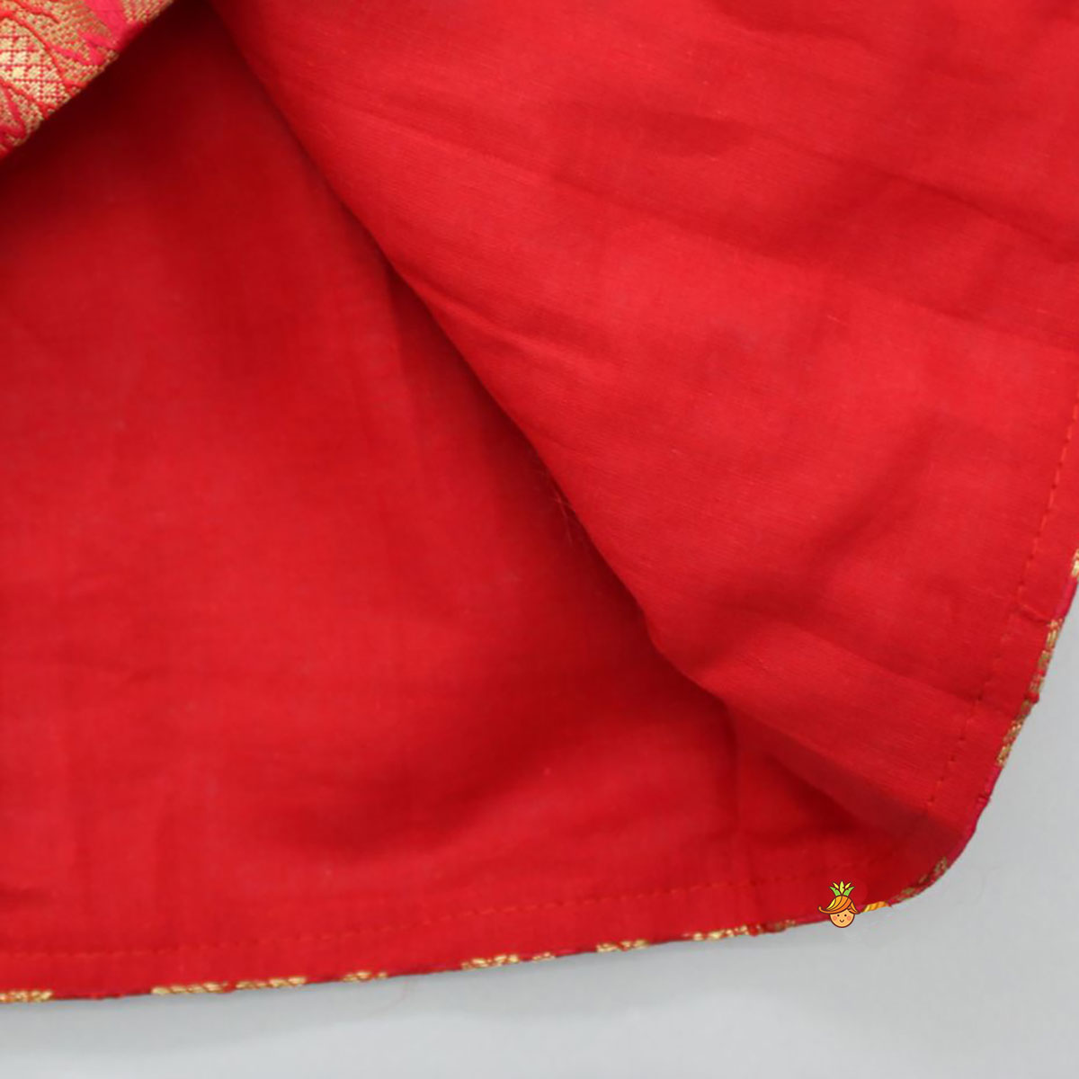 Brocade Embroidered Red Box Pleated Top And Layered Lehenga With Matching Diagonal Gota Lace Work Dupatta