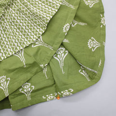 Flat Pom Pom Lace Detail Mehendi Green Layered Sleeves Top And Lehenga