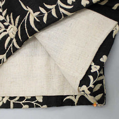 Pre Order: Silk Black Ethnic Kurta With Asymmetric Front Open Bird Embroidered Jacket And Pyjama