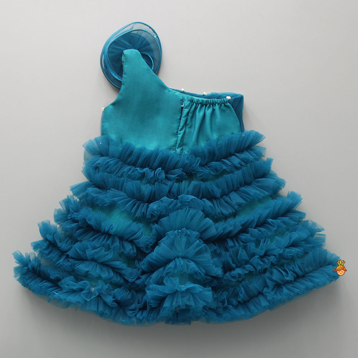 Swirl Ruffled Teal Blue One Shoulder Dress