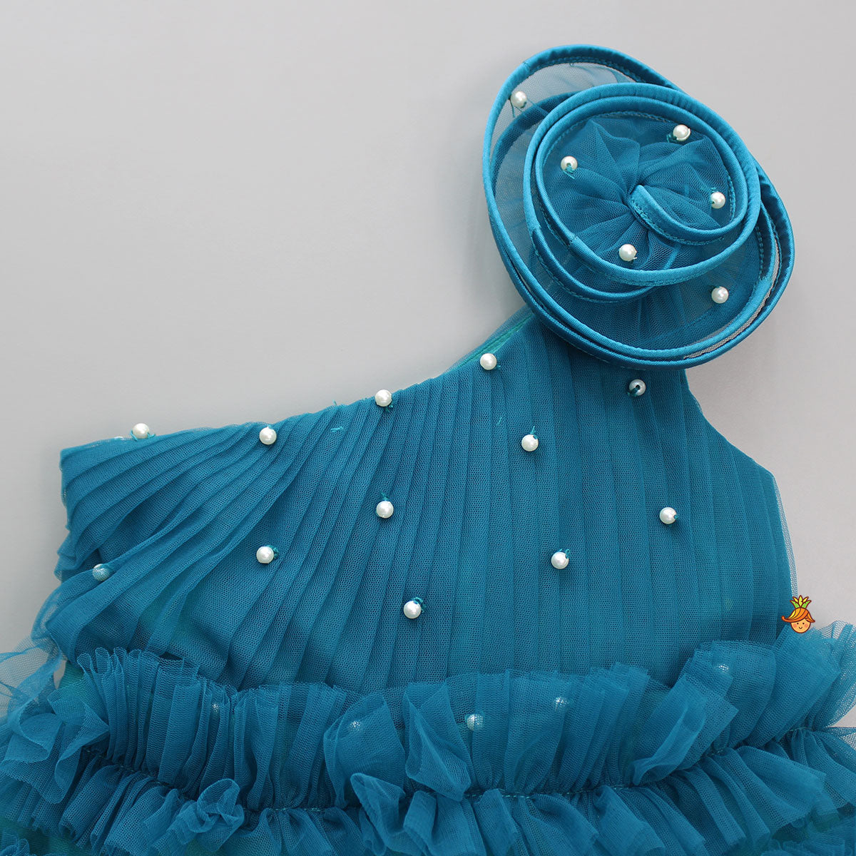 Swirl Ruffled Teal Blue One Shoulder Dress