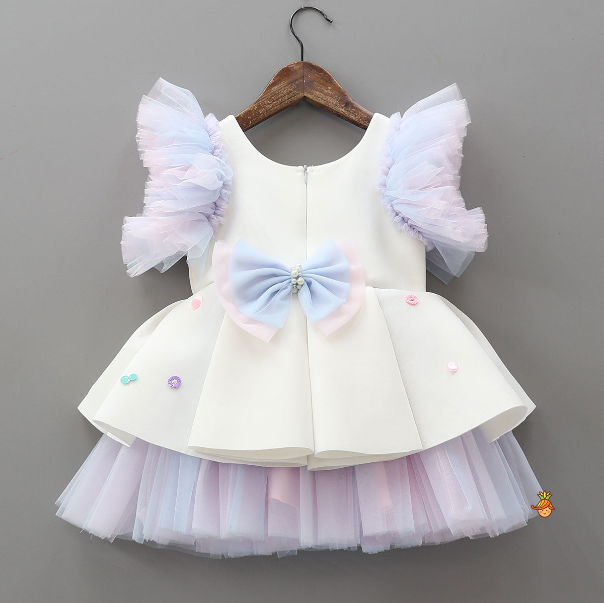 Unicorn Embroidered Yoke Neoprene White And Light Blue Dress