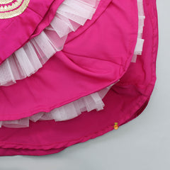 Pre Order: Gota Work Hot Pink Top  And Elegant Tassels Embellished Flared Lehenga With Net Dupatta