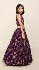 Pre Order: Gorgeous Purple Butterfly And Flowers Embroidered Top And Lehenga