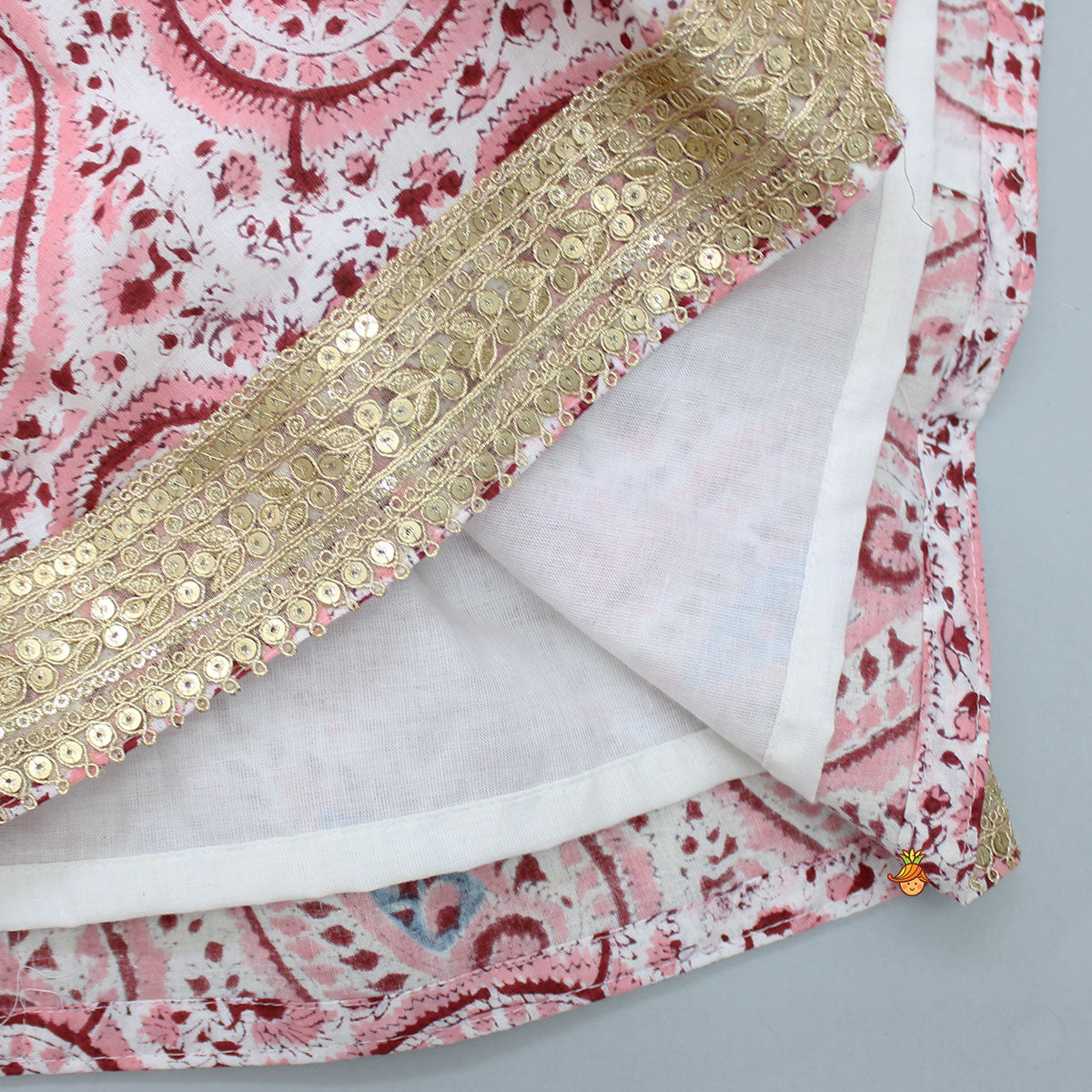 Sequined Lace Detail Pink And White Short Sleeves Kurti