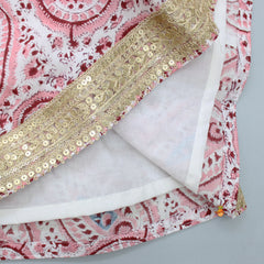 Pre Order: Sequined Lace Detail Pink And White Short Sleeves Kurti