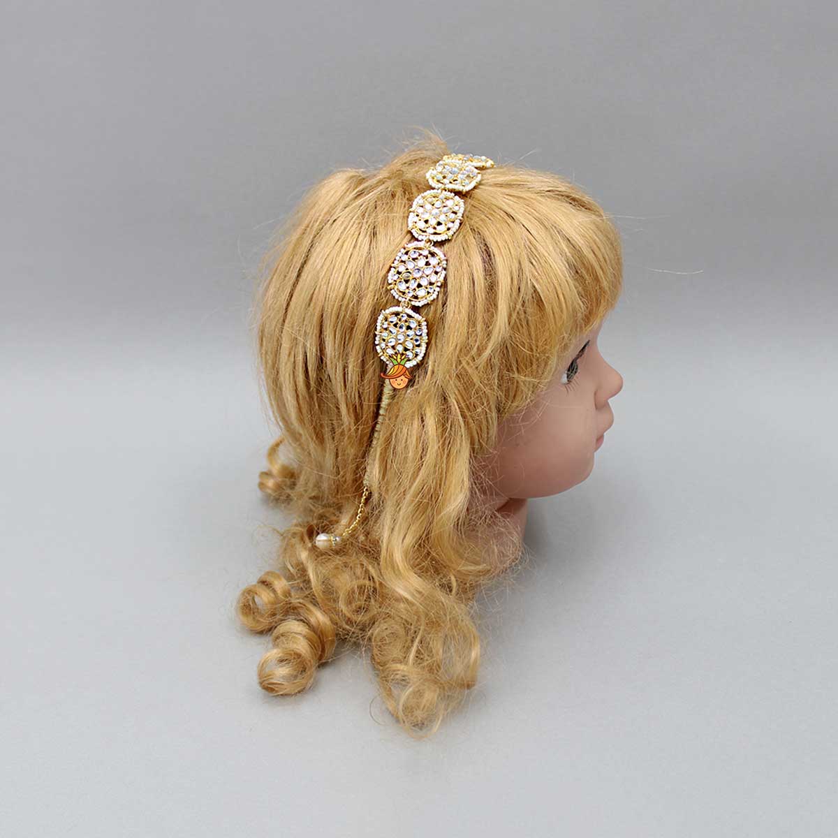 Artificial White Stones And Beads Work String Hair Band