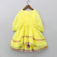 Pre Order: Leafy Applique Hand Embroidered Yellow Fancy Dress