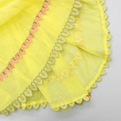 Pre Order: Leafy Applique Hand Embroidered Yellow Fancy Dress