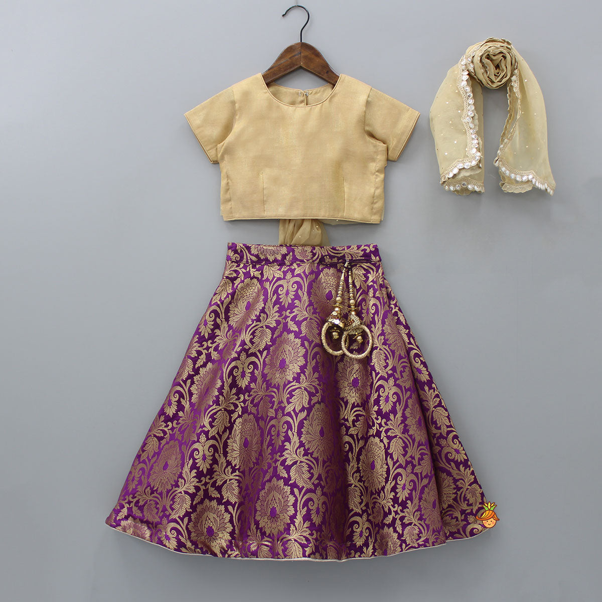 Buy Cedar & Pine Purple Brocade Lehenga Set Online | Aza Fashions