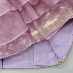Pre Order: Elegant Pastel Purple Embroidered One Shoulder Top With Lehenga And Gota Lace Detail Dupatta