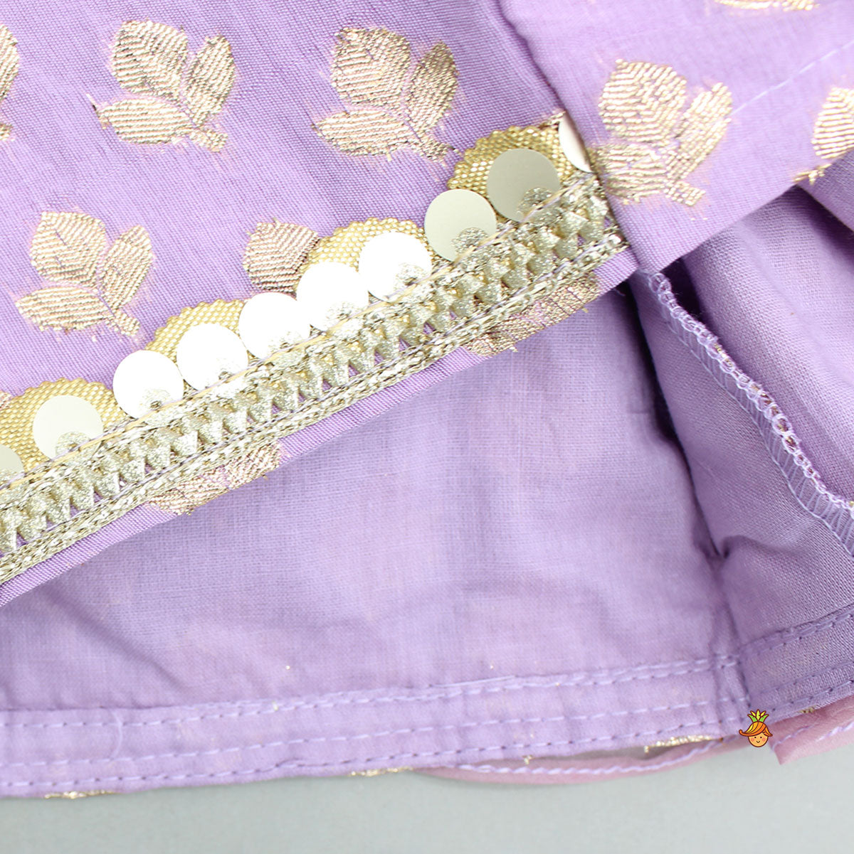 Elegant Pastel Purple Embroidered One Shoulder Top With Lehenga And Gota Lace Detail Dupatta