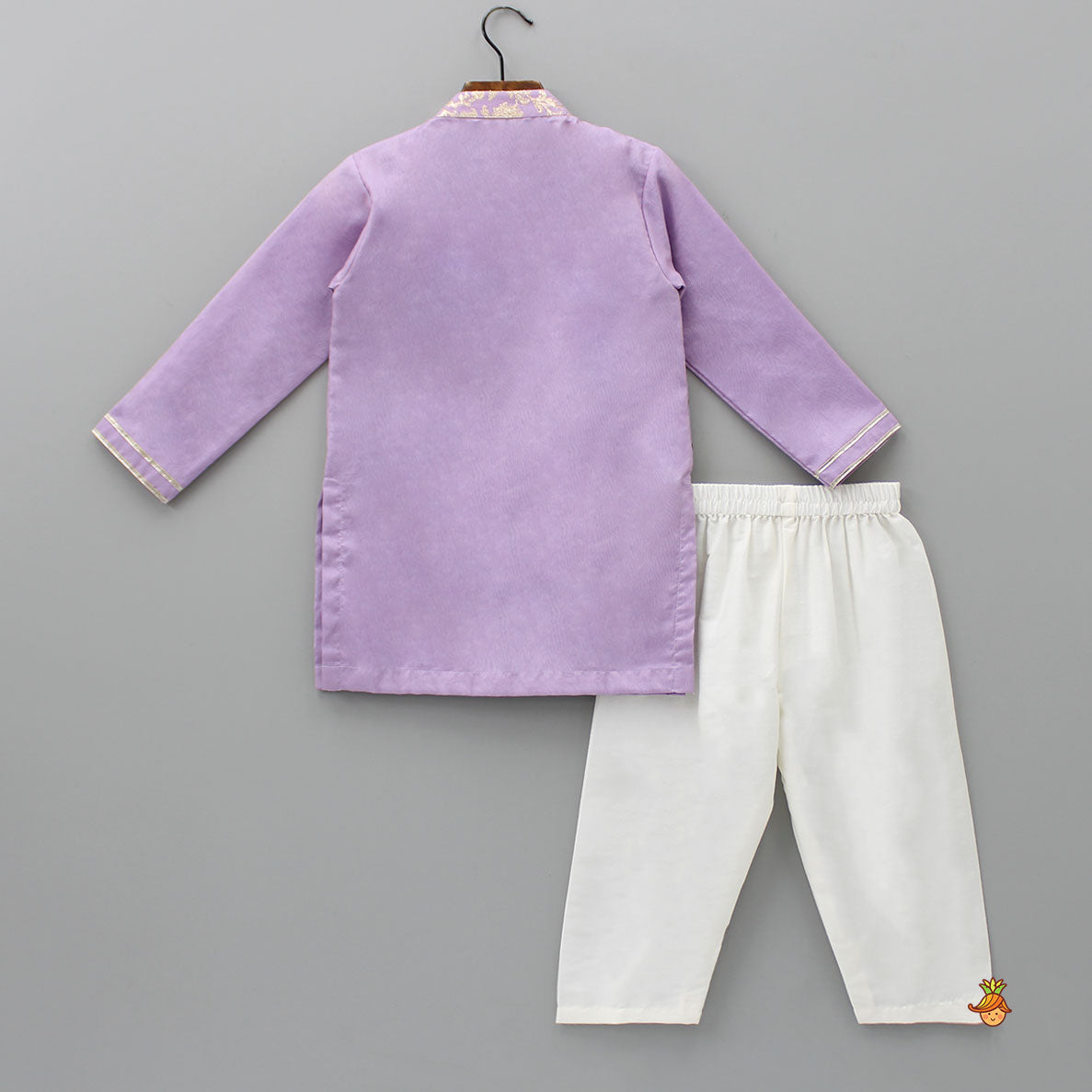 Zari Embroidered Front Open Pastel Purple Flap Kurta And Off White Pyjama