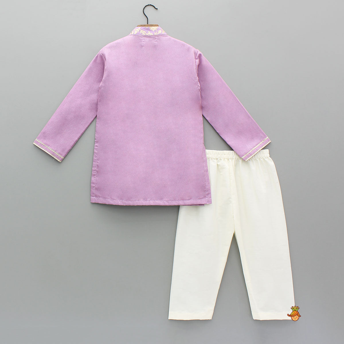 Zari Embroidered Front Open Flap Kurta And Off White Pyjama