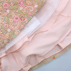 Pre Order: Peach Cap Sleeves Top And Heavy Embroidered Lehenga