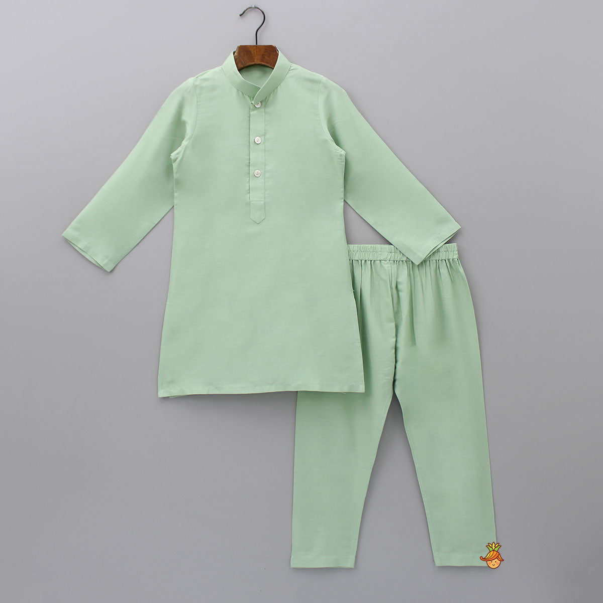 Sage Green Kurta With Cotton Silk Embroidered Jacket And Pyjama