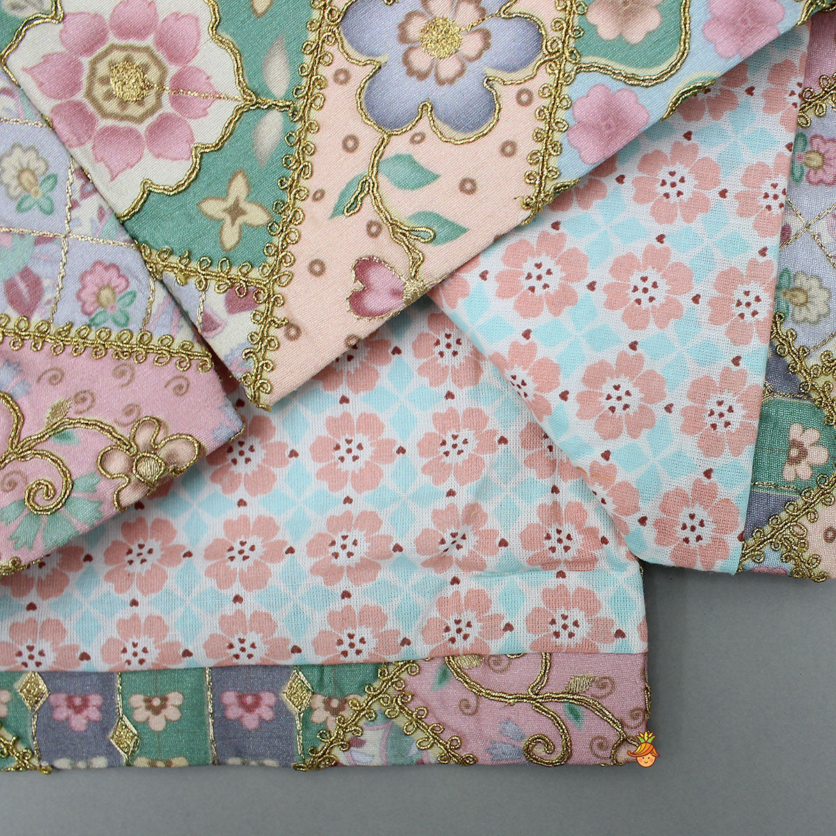 Green Kurta With Cotton Silk Embroidered Jacket And Pyjama