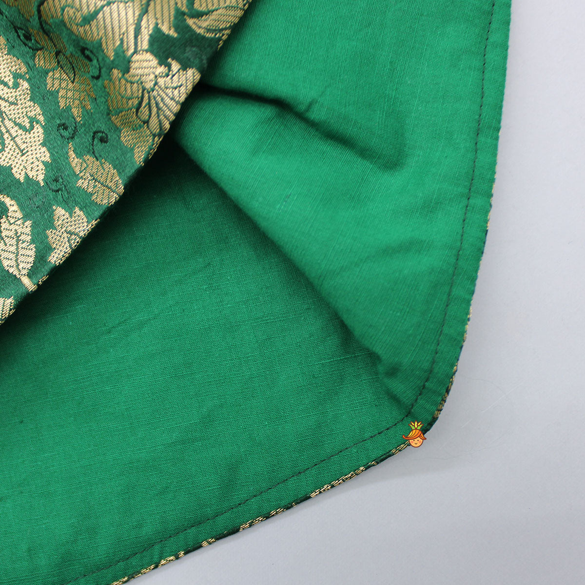 Front Slit Brocade Green High Low Kurti With Attached Dupatta And Net Sharara