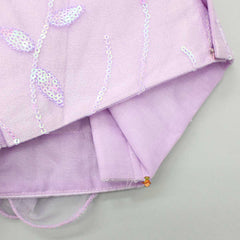 Pre Order: V Neck Ruffle Drape Top And Embroidered Net Lehenga