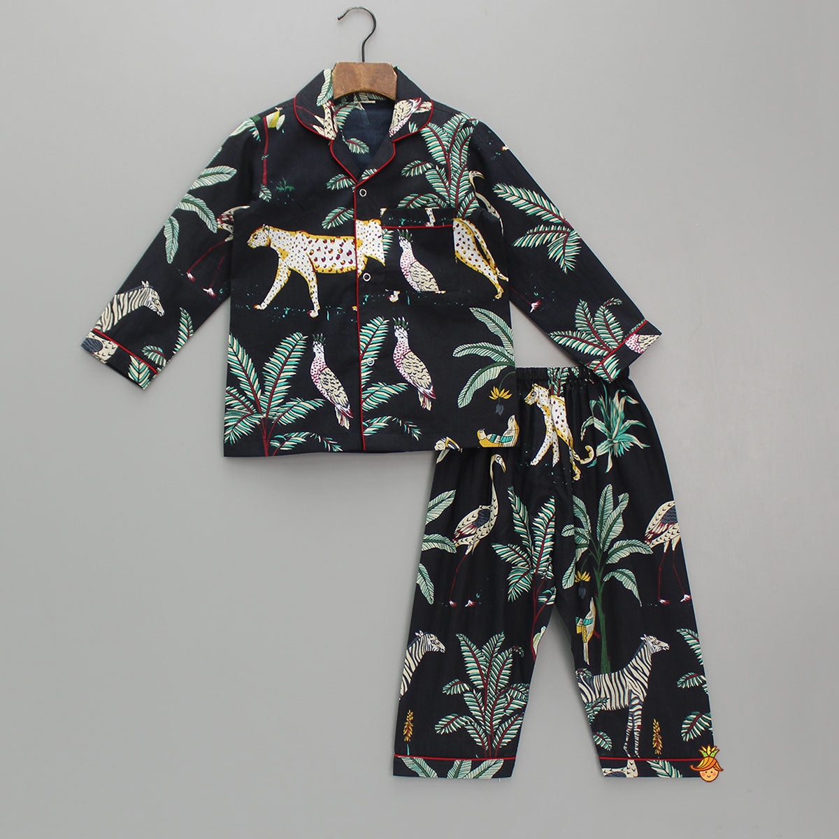 Jungle Theme Printed Black Sleepwear