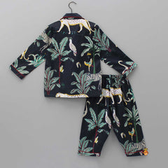 Pre Order: Jungle Theme Printed Black Sleepwear