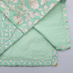 Pre Order: Attached Flap Patch Pocket Green Kurta And Off White Pyjama