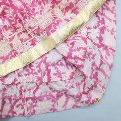 Pre Order: Gota Flower Tassels Enhanced Hand Block Printed Pink Kurti