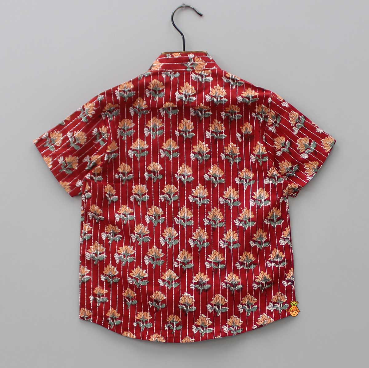 Floral Printed Patch Pocket Detail Red Shirt