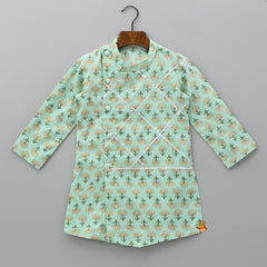 Pre Order: Side Buttons Detail Green Kurta With Pyjama