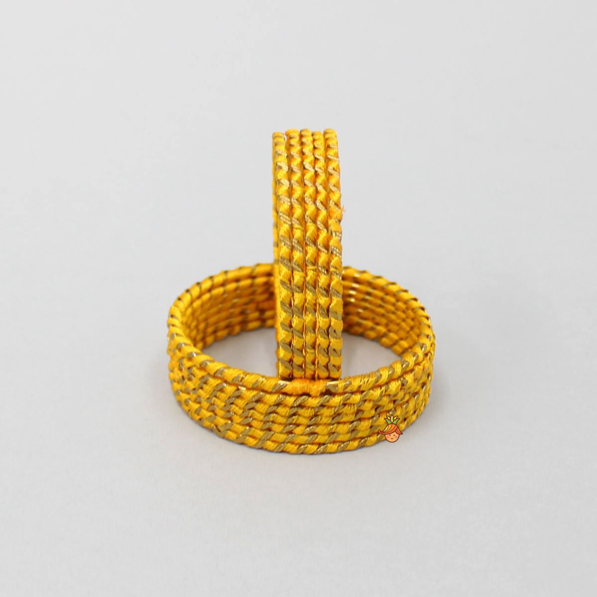 Silk Thread Detail Yellow Iron Bangles - Set Of 12