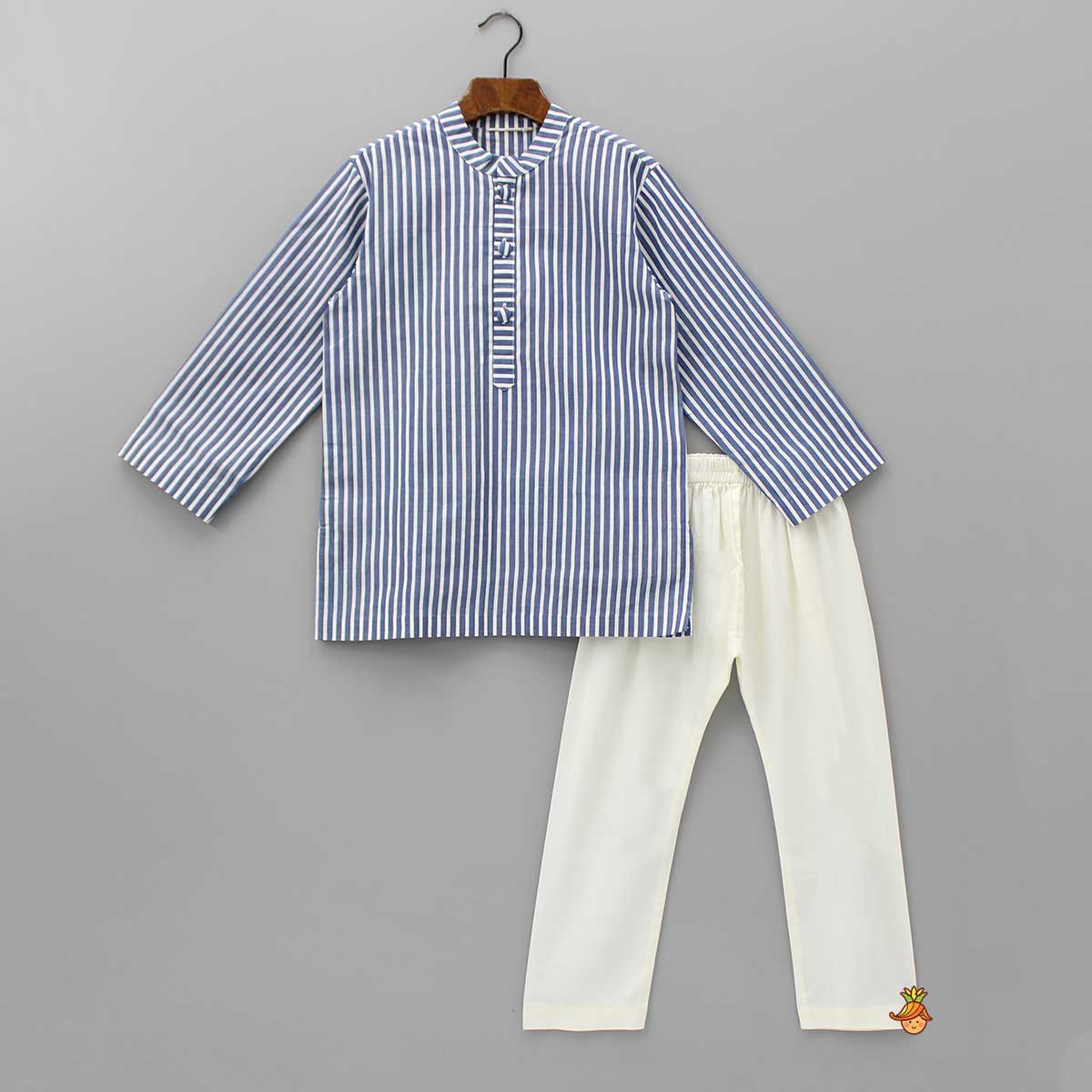 Pre Order: Vertical Striped Blue Kurta And Pyjama