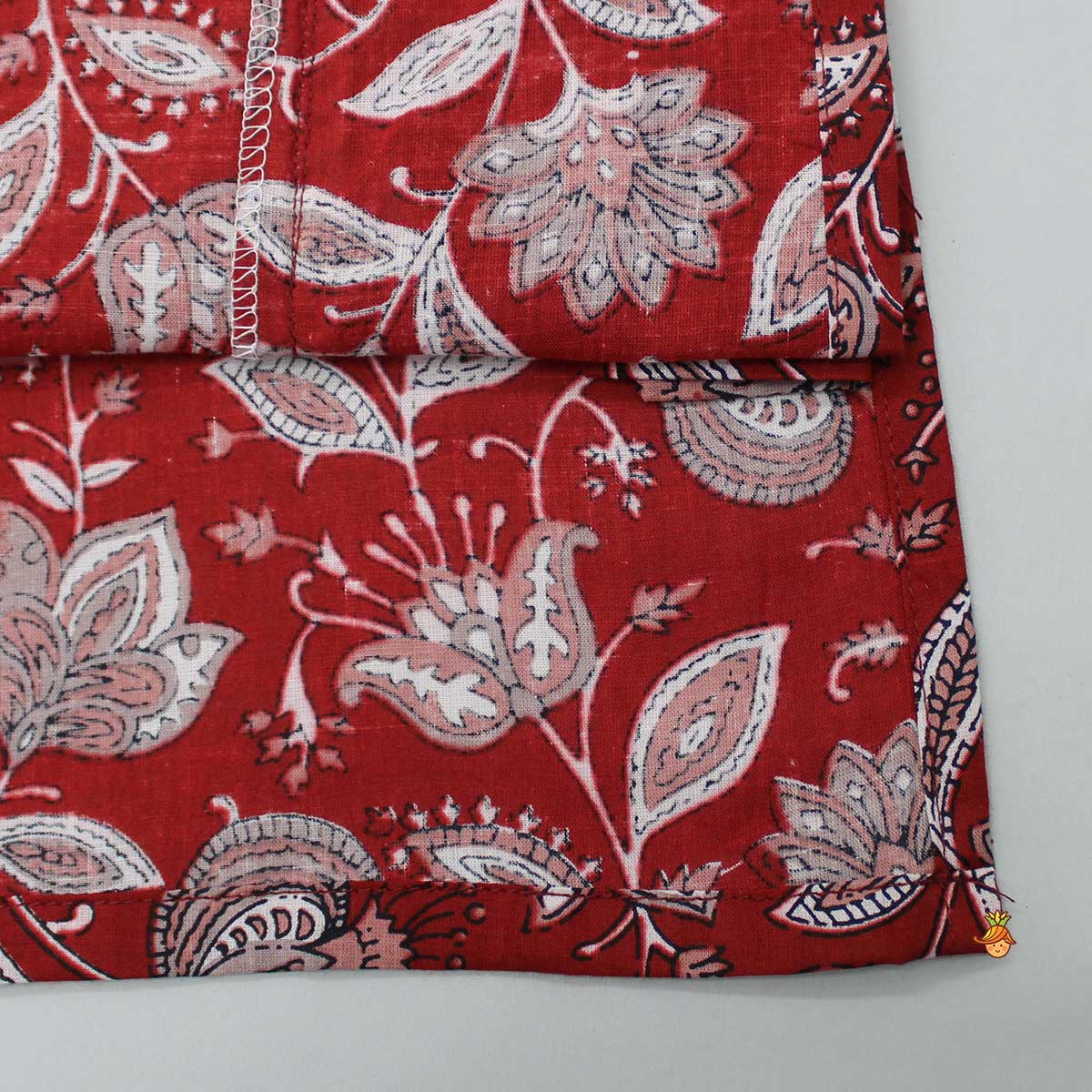 Floral Printed Red Lace Work Kurta And Pyjama