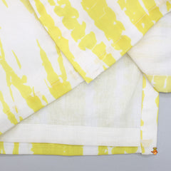 Pre Order: Shibori Printed Kurta With Beads Embroidered Yellow Open Jacket And Churidar