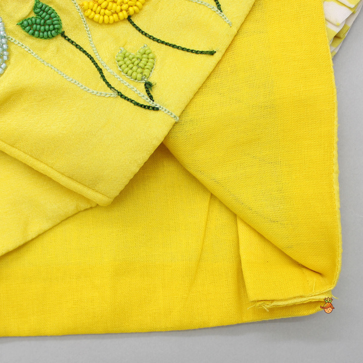 Beaded Yellow Top And Shibori Printed Lehenga With Ruffle Dupatta