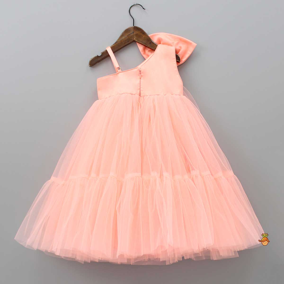 Bow Adorned Peach One Shoulder Gown