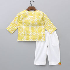 Hand Block Moon Printed Yellow Top And Pyjama